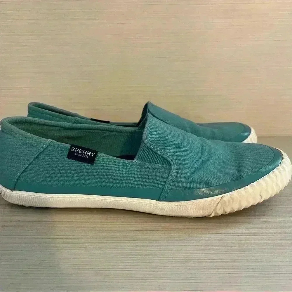 Sperry Slip-on Shoes Blue Canvas Boat Shoes Size 8 - Picture 6 of 9